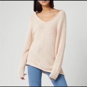 Free People Chamoix Bright Lights Peach Long Sleeve Knit Oversized Sweater, S